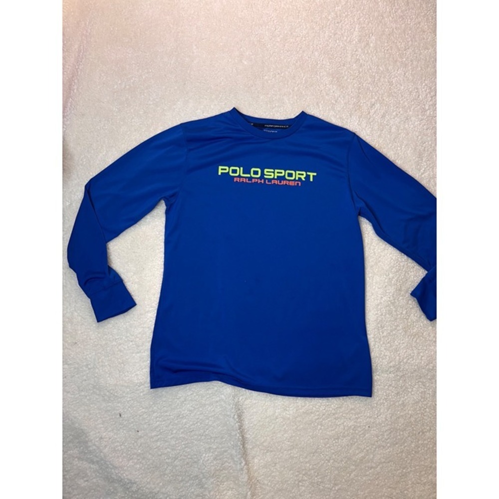 Polo Sport Ralph Lauren Performance Shirt Kids XL Blue Long Sleeve Neon Logo